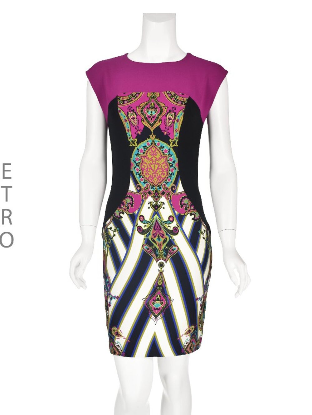 ETRO Magenta & Black Sleeveless Mini Sheath Dress, SZ XS